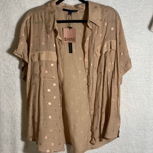 Beautiful light weight blouse. Tan with golden circles, size xl